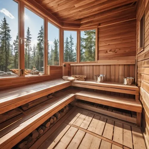 generate realistic images from inside of realistic finnish rustic outdoor sauna,large wooden sauna with benches sitting in the center,saunas,wooden sauna,sauna,banya,log home,luxury bathroom