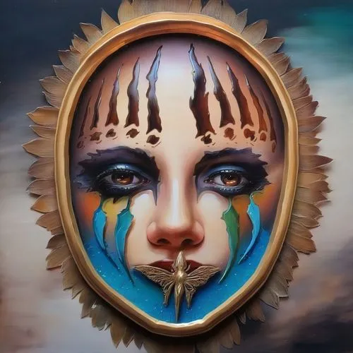 bodypainting,body painting,face paint,body art,peacock eye,fantasy art,psychedelic art,mirror of souls,makeup mirror,tears bronze,woman face,cirque du soleil,bodypaint,woman's face,circle paint,dali,glass painting,graffiti art,art painting,sacred art,Illustration,Paper based,Paper Based 04