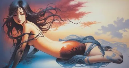 amphitrite,naiad,sirene,hoshihananomia,nereids,promethea,bodypainting,viveros,glass painting,nereid,airbrush,naiads,body painting,water nymph,female body,pinstriping,volou,fantasy art,melusine,sirena,Illustration,Paper based,Paper Based 30