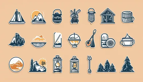 Design a collection of outdoor-themed icons for The Noun Project,nautical clip art,fairy tale icons,houses clipart,set of icons,chess icons,icon set,paris clip art,collected game assets,food icons,scr