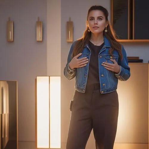 bolero jacket,menswear for women,visual effect lighting,woman in menswear,jean jacket,women clothes,commercial,women's clothing,jacket,advertising clothes,girl at the computer,tracksuit,cuckoo light e