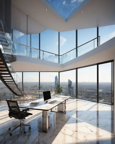 penthouses,glass wall,modern office,sky apartment,interior modern design,structural glass,skyscapers,the observation deck,luxury home interior,observation deck,daylighting,3d rendering,interior design,glass roof,modern decor,smartsuite,sky space concept,great room,modern living room,high rise,Illustration,Paper based,Paper Based 13