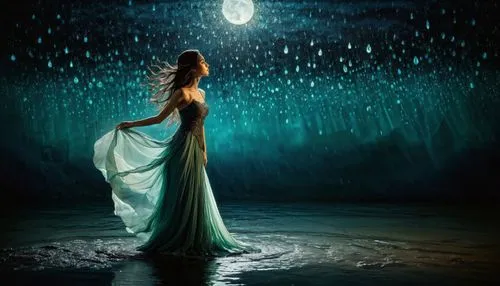 fantasy picture,nightdress,blue rain,effluvia,in the rain,walking in the rain,deviantart,lluvia,moonlit night,monsoon,rainstorm,blue moon,girl in a long dress,light rain,rainswept,photo manipulation,light of night,rainfall,moonlight,photomanipulation