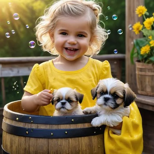 pekingese,shih tzu,puppies,playing puppies,cute puppy,french bulldogs,little boy and girl,tibetan spaniel,lhasa apso,tibetan terrier,havanese,cute animals,pet vitamins & supplements,yellow daisies,children,shih poo,puppy love,puppy pet,cute baby,happy faces,Photography,General,Natural