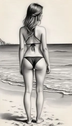 beach background,dessin,charcoal drawing,beach scenery,beachgoer,beachwear,donsky,woman's backside,chalk drawing,charcoal pencil,beach toy,seaward,summer line art,walk on the beach,on the beach,plage,digital painting,world digital painting,pencil drawings,chiappe,Illustration,Black and White,Black and White 30