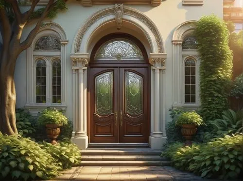 garden door,front door,the threshold of the house,doorway,metallic door,door,doorways,wooden door,entryway,the door,doors,open door,doorstep,iron door,house entrance,entranceway,violet evergarden,porch,front porch,victorian,Illustration,Realistic Fantasy,Realistic Fantasy 11