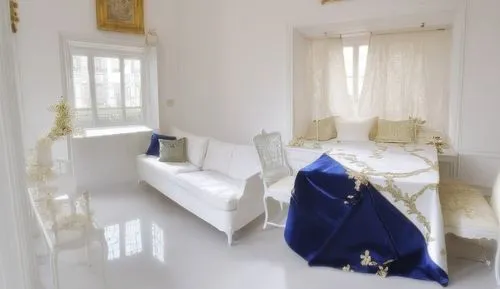 a room with furniture, a bed and a rug,blue room,bridal suite,white room,guest room,bedchamber,interior decor,Photography,Fashion Photography,Fashion Photography 08