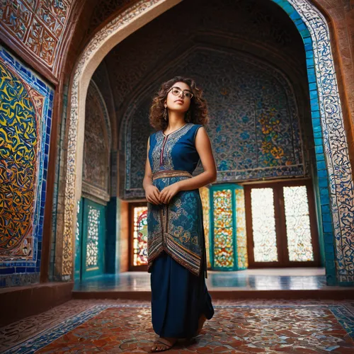 persian architecture,samarkand,islamic girl,islamic pattern,orientalism,moroccan pattern,majorelle blue,iranian architecture,iranian,uzbekistan,teal blue asia,persian,marrakesh,morocco,girl in a long dress,arabic background,alcazar of seville,girl in a historic way,muslim woman,oriental girl,Photography,Documentary Photography,Documentary Photography 12