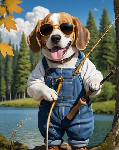 beagador,beaglier,pubg mascot,fly fishing,dog illustration,dog hiking,beagle,fishing classes,hunting dog,park ranger,go fishing,autumn background,fisherman,jack russel,kooikerhondje,fishing,fishing equipment,fishing gear,outdoor dog,fishing rod,Art,Classical Oil Painting,Classical Oil Painting 19