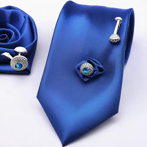 Novelty Blue Silk Men's Necktie Handkerchief Cufflinks Set With GEM Lapel Pin Brooch Set,cufflinks,cufflink,blue rose,fabric roses,broach,cloth clip,boutonniere,himilayan blue poppy,mazarine blue,enam