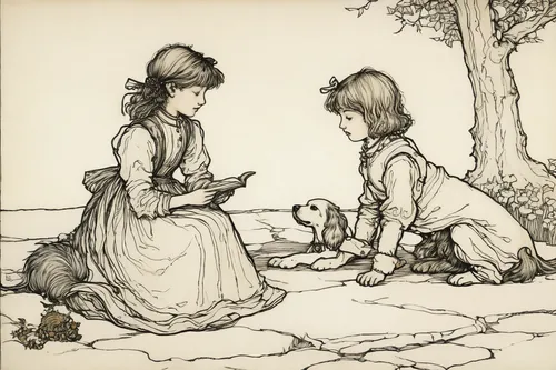 kate greenaway,children studying,girl picking apples,children drawing,arthur rackham,book illustration,child with a book,children's fairy tale,children learning,foragers,girl with bread-and-butter,hand-drawn illustration,girl picking flowers,white footed mice,children playing,girl and boy outdoor,little boy and girl,hatmaking,happy children playing in the forest,vintage drawing,Illustration,Retro,Retro 25