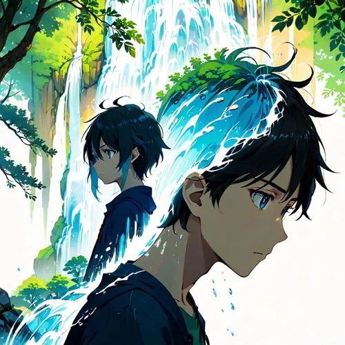 sousuke,waterfall,water fall,waterfalls,sosuke,blue rain,water falls,xxxholic,ash falls,falls,rainforest,watery,hotsprings,overgrown,hotspring,sylphs,philodendrons,tree grove,overgrowth,drowns,Anime,Anime,Traditional