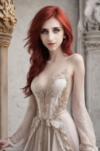 melisandre,wedding dress,redhead doll,porcelain doll,wedding dresses,celtic woman,melian,wedding gown,demelza,bridal dress,enchanting,fairy queen,corsetry,rose white and red,seelie,white rose snow queen,pale,corseted,blonde in wedding dress,fae,Photography,Realistic