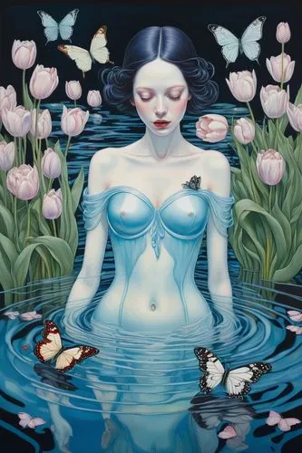 water lotus,water nymph,naiad,naiads,secret garden of venus,lotus hearts,Illustration,Vector,Vector 14