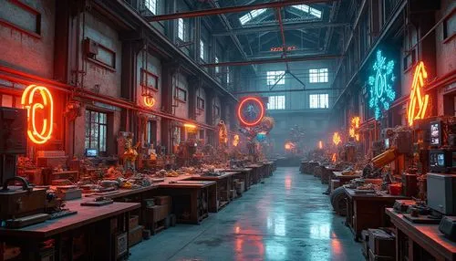 industrial hall,manufactory,factory hall,factories,bioshock,alchemax,refinery,warehouse,neon arrows,carreau,fabrik,industrial,furnaces,cinema 4d,empty factory,neon cocktails,neon ghosts,warehouses,cyberia,laboratories,Photography,General,Realistic