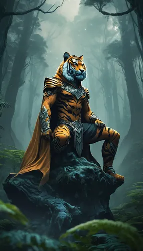 forest king lion,druid,fantasy picture,cat warrior,a tiger,tiger,royal tiger,fantasy art,chestnut tiger,leopard's bane,heroic fantasy,blue tiger,lone warrior,world digital painting,amurtiger,forest animal,tigerle,bear guardian,wild emperor,tiger png,Conceptual Art,Fantasy,Fantasy 02