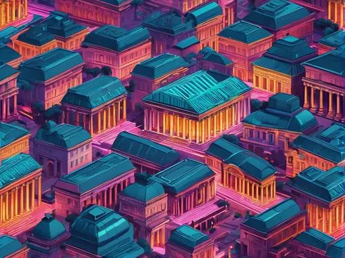 city blocks,colorful city,cityscape,metropolis,pink city,ancient city,isometric,cities,urban,cubes,blocks,pink squares,roofs,cubic,pixel cells,fortress,fantasy city,city buildings,columns,maze,Conceptual Art,Fantasy,Fantasy 23