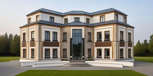 a large, white and tan home with several levels of windows,palladian,palladio,palladianism,würzburg residence,bendemeer estates,herrenhausen,Photography,General,Realistic