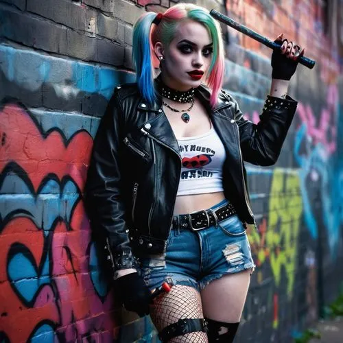 harley quinn,harley,punk,grunge,cyberpunk,goth woman,goth subculture,femme fatale,punk design,poison,renegade,rebel,katana,streampunk,girl with gun,girl with a gun,rocker,toni,rockabella,greta oto,Art,Artistic Painting,Artistic Painting 33