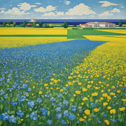 daffodil field,flower field,blooming field,flowers field,field of rapeseeds,field of flowers,valensole,tulips field,cultivated field,flower meadow,cornflower field,tulip field,meadow landscape,summer meadow,dandelion field,poppy fields,spring meadow,poppy field,fields,daffodils,Art,Artistic Painting,Artistic Painting 44