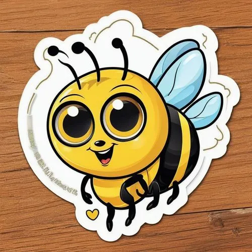 cute yellow bee with big eye's ,a sticker of a smiling, bee with big eyes,bee,bee friend,flowbee,western honey bee,drone bee,boultbee,Unique,Design,Sticker