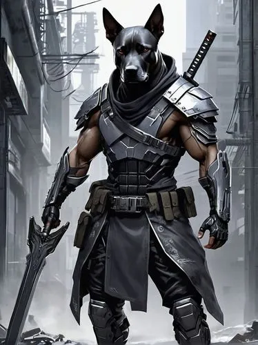 grey fox,mercenary,jackal,rocket raccoon,schutzhund,black shepherd,wolf bob,bane,cat warrior,assassin,posavac hound,south american gray fox,gray animal,huntress,crossbones,gray wolf,wolf,bandit,cordoba fighting dog,patrols,Conceptual Art,Fantasy,Fantasy 33