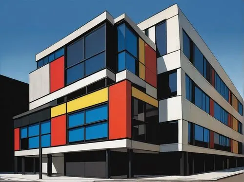 modern building,bauhaus,mondrian,colorful facade,edificio,eisenman,modern architecture,facade painting,facade panels,sketchup,new building,reclad,multistorey,lofts,school design,multistoreyed,unimodular,bicocca,revit,newbuilding,Illustration,American Style,American Style 07