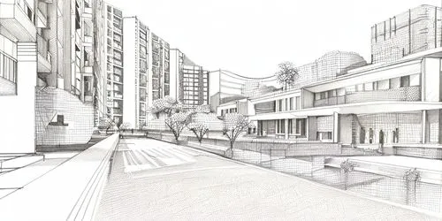 Architectural Drawing Sketch by retaining the colour pastels,street plan,townhouses,kirrarchitecture,urban design,apartment buildings,line drawing,arq,residential area,apartment blocks,3d rendering,to