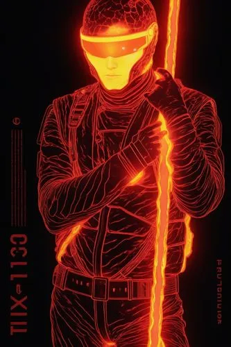 Color the drawing in post-apocalyptic, cyberpunk, vaporwave style,a neon painting of a man holding a stick,tron,vigil,viii,thermite,accel,volt,Photography,Documentary Photography,Documentary Photograp