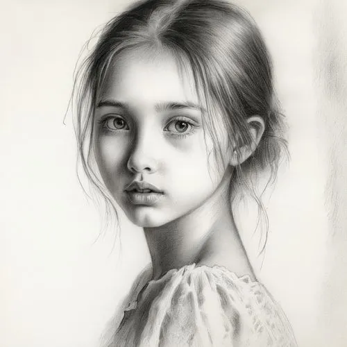 女孩，,a girl's face, shown from the front,girl portrait,girl drawing,young girl,portrait of a girl,mystical portrait of a girl,graphite,Illustration,Black and White,Black and White 35