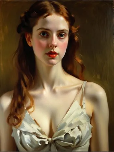 Create a convincing portrait in the painting style of John Singer Sargent.,the painting of a girl is very beautiful,young woman,portrait of a girl,girl with cloth,currin,lempicka,swynnerton