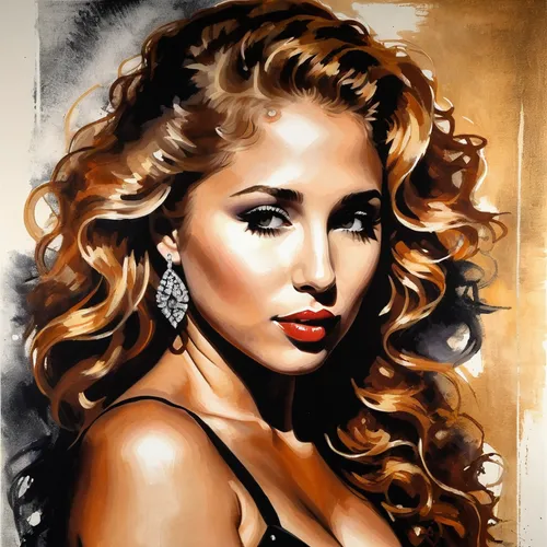 oil painting on canvas,blonde woman,italian painter,art painting,oil painting,havana brown,madonna,photo painting,romantic portrait,pin up girl,pin-up girl,watercolor pin up,oil on canvas,cool pop art,oil paint,pop art style,airbrushed,femme fatale,golden haired,pretty woman,Illustration,Paper based,Paper Based 12