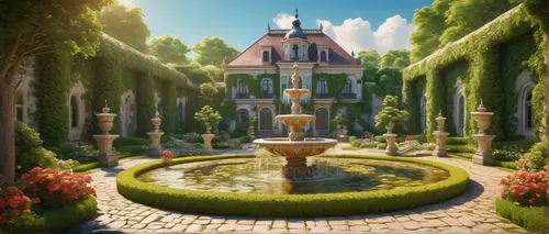 garden of the fountain,fairy tale castle,rosarium,gardens,parterre,palace garden,secret garden of venus,mainau,cartoon video game background,fairytale castle,rose garden bad kissingen,fountain,monastery garden,rivendell,garden of eden,neverland,fountain pond,fairy tale castle sigmaringen,rose garden,jardiniere,Illustration,Realistic Fantasy,Realistic Fantasy 12