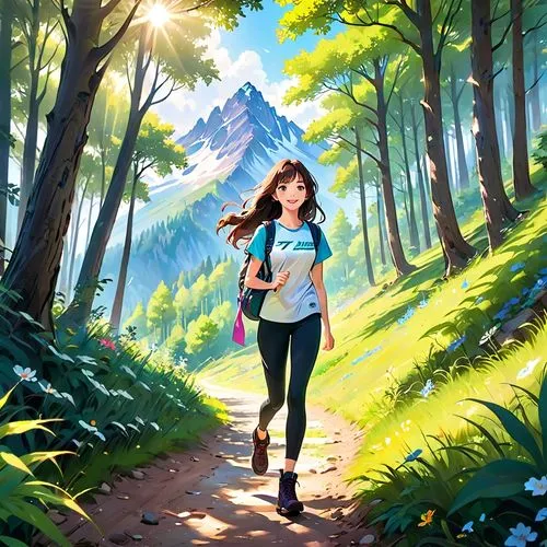 mountain guide,mountain hiking,hiking path,hiking,trail,hiker,forest walk,hike,forest path,cg artwork,hikers,alpine crossing,game illustration,forest background,pathway,world digital painting,the spirit of the mountains,mountain world,sci fiction illustration,wander,Anime,Anime,General