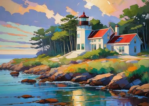 thimble islands,summer cottage,coastal landscape,cottage,tadoussac,monhegan,house by the water,pei,home landscape,manomet,maine,cottages,cape cod,maritimes,beach landscape,new england,gagnon,godeau,newfoundland,sea landscape,Conceptual Art,Oil color,Oil Color 25