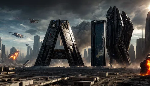 district 9,destroyed city,sci fi,sci - fi,sci-fi,futuristic architecture,dystopian,futuristic landscape,scifi,federation,digital compositing,post-apocalyptic landscape,sci fiction illustration,black city,stargate,concept art,thane,cg artwork,insurgent,science-fiction,Realistic,Movie,Warzone