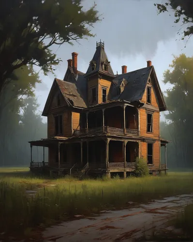 Experience the haunting atmosphere of the abandoned old house.,house in the forest,abandoned house,witch's house,lonely house,homestead,creepy house,the haunted house,old home,witch house,farmstead,ho