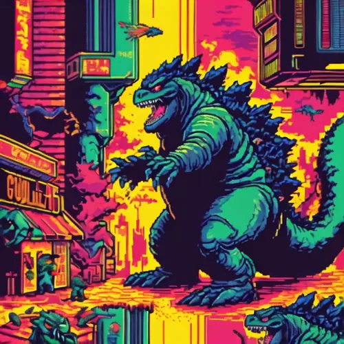 kaijuka,godzilla,spacegodzilla,kaiju,zilla,gamera,upazilla,baragon,gojira,dinos,ladinos,dino,dinosaur,mechagodzilla,trex,4k wallpaper 1920x1080,tyrannosaurus rex,jurassic,dinosaruio,80's design