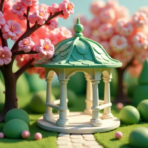 fairy house,sakura tree,gazebos,wishing well,cherry blossom tree,gazebo