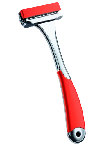 Cartoon razor blade, shiny metal surface, sharp edge, colorful handle, ergonomic grip, bright red accents, metallic sheen, reflective light, close-up shot, dramatic lighting, dynamic composition, isol