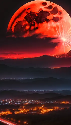 calbuco volcano,fire planet,nibiru,red sun,red planet,lunar eclipse,space art,molten,alien planet,meteor,orb,gallifrey,burning earth,magma,volcanic,red sky,barsoom,wavelength,total lunar eclipse,lava balls,Photography,General,Natural