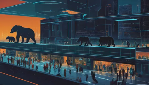 sci fiction illustration,futuristic landscape,animal migration,futuristic art museum,elephants,elephants and mammoths,night scene,scifi,elephant herd,animal lane,ancient city,elephant camp,sci-fi,sci - fi,travelers,metropolis,deep zoo,evening traffic,cartoon elephants,sci fi,Conceptual Art,Oil color,Oil Color 16