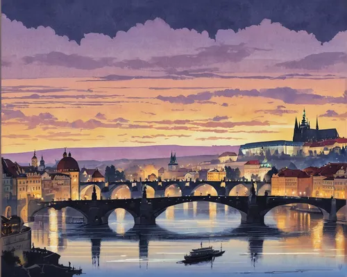 prague,charles bridge,ponte vecchio,bridge new europe,travel poster,arno river,firenze,hohenzollern bridge,prague castle,florence,sant'angelo bridge,florentine,rhone,verona,pont d'avignon,regensburg,czechia,dresden,tiber bridge,watercolor paris,Unique,Design,Infographics