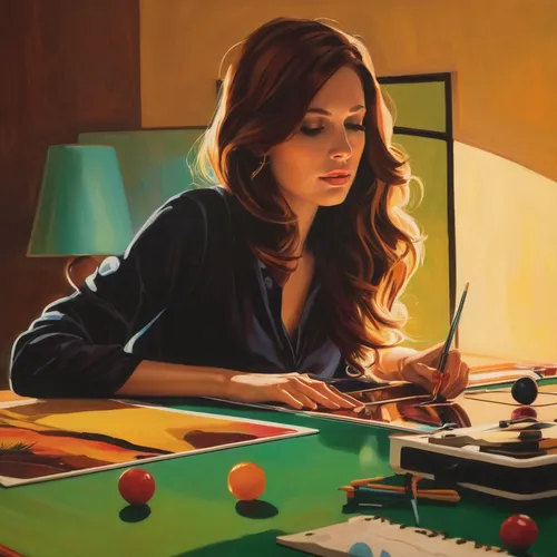 woman playing,girl studying,chess player,art painting,meticulous painting,oil painting on canvas,table artist,girl at the computer,poker set,italian painter,billiards,oil painting,billiard,pool player,billiard table,painting easter egg,oil on canvas,painting technique,painting,painter,Conceptual Art,Daily,Daily 12