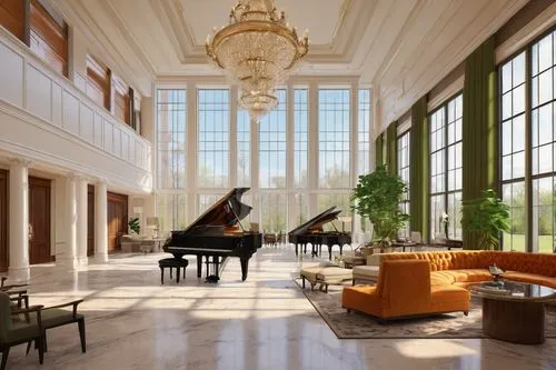 grand piano,music conservatory,hotel lobby,lobby,steinways,foyer,cochere,steinway,gleneagles hotel,the piano,beverly hills hotel,nemacolin,gaylord palms hotel,kennedy center,peabody institute,hotel hall,concert hall,orangerie,grand hotel europe,intercontinental,Illustration,Retro,Retro 10