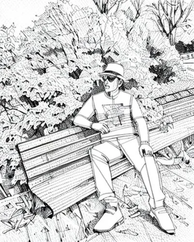 man on a bench,park bench,male poses for drawing,bench,garden bench,outdoor bench,pencil drawing,wooden bench,photo painting,vintage drawing,pencil drawings,in the park,deckchair,color halftone effect,coloring picture,in seated position,red bench,benches,coloring page,pencil art