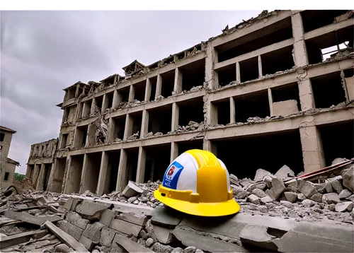 rubble,building rubble,demolition work,construction helmet,hard hat,demolition,safety helmet,hardhat,homs,destroyed city,demolitions,stalingrad,photogrammetry,safety hat,destructed,razed,coliseo,ezzor,civil defense,post-apocalyptic landscape,Art,Classical Oil Painting,Classical Oil Painting 28