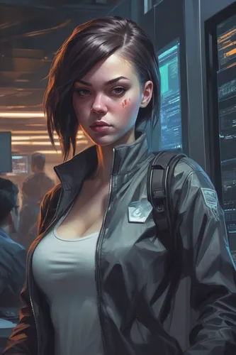 game illustration,the girl at the station,sci fiction illustration,croft,cyberpunk,game art,digital painting,cg artwork,renegade,operator,agent,shepard,world digital painting,jacket,girl with gun,suburb,spy,infiltrator,overpass,portrait background,Conceptual Art,Fantasy,Fantasy 01