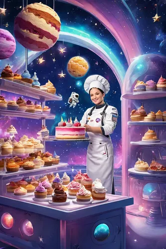 cupcake background,sufganiyah,bakery,star kitchen,chef,birthday banner background,pâtisserie,cake shop,pastry chef,pastry shop,chocolatier,sweet pastries,confectioner,pan dulce,cg artwork,donut illustration,woman holding pie,baking,cooking book cover,gingerbread maker,Conceptual Art,Sci-Fi,Sci-Fi 30