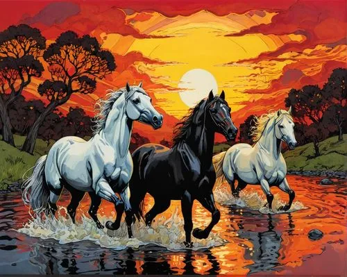 horses,chevaux,highwaymen,bay horses,cheval,lusitanos,Illustration,American Style,American Style 03